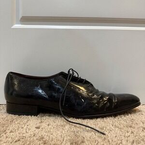 Louis Vuitton Black Patent Damier Leather Dress Shoes Oxford Italy Size 10